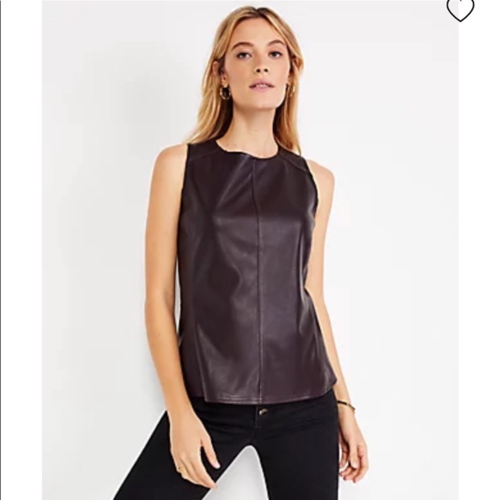 Ann Taylor Black Faux Leather Shell Top size small